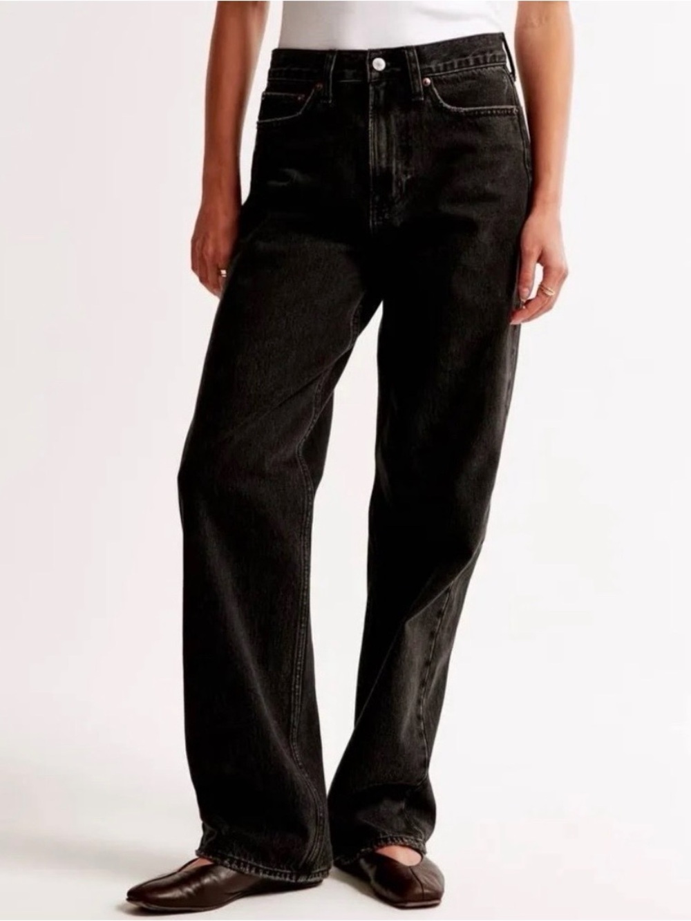 Abercrombie & Fitch Black Curve Love Slouchy Mid Rise Jeans
